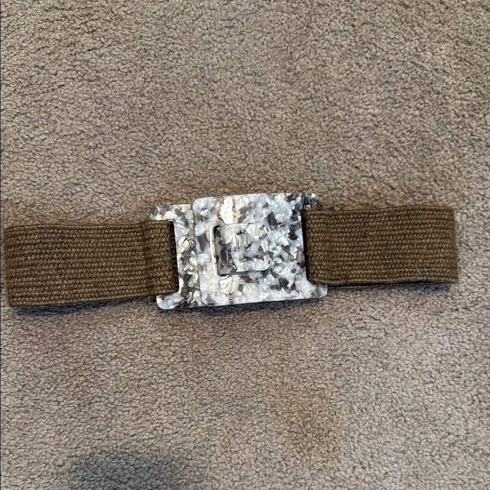 Zara Elastic Textured Brown Belt with Patterned Buckle